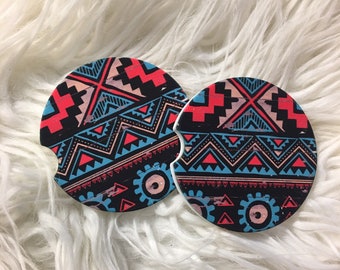 Car Coasters - Sandstone -Set of 2 - Aztec Pattern - Aztec