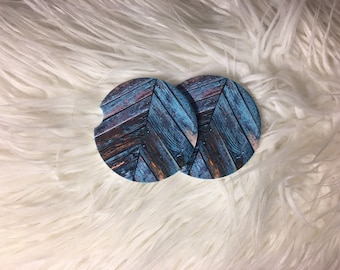 Car Coasters - Sandstone -Set of 2 -Turquoise Rustic Wood