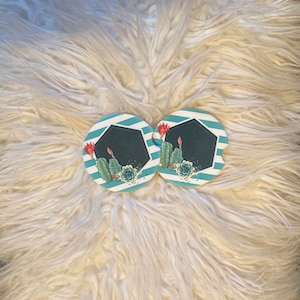 Car Coasters - Sandstone -Set of 2 - Succulent and Cactus