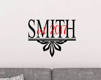 Vinyl Decal, Custom Last Name with Est. Year Wall Decal, Foyer Decal, Wall Decor, Home Decor, Vinyl Wall Art