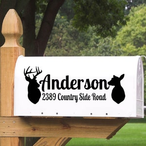 May include: White mailbox with a black deer silhouette and the text "Anderson 2389 Country Side Road" on the front.