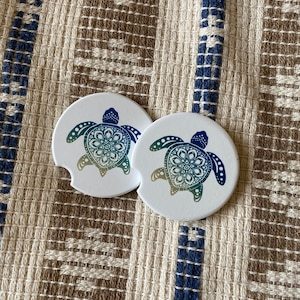Car Coasters - Sandstone -Set of 2 -Colorful Turtle