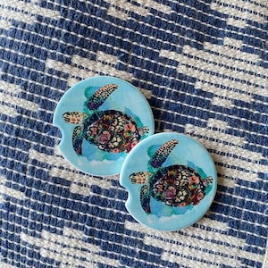 Car Coasters - Sandstone -Set of 2 -Sea Turtle