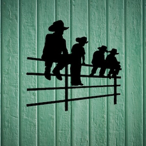 Cowboy Kids Sitting On Fence Vinyl Decal