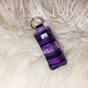 Purple and Black Print Chapstick Holder Keychain