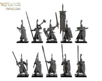 Elven Spearmen - Aegean Elves - Highlands Miniatures - 3D Printed Resin Fantasy Miniature