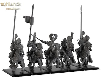 Elven Mounted Lances - Aegean Elves - Highlands Miniatures - 3D Printed Resin Fantasy Miniature