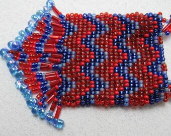 Red and Blue Chevrons  Bead-woven  Amulet\/Pouch Necklace