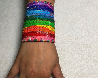 Rainbow #1 Reversible Fabric Woven Cuff/Bracelet