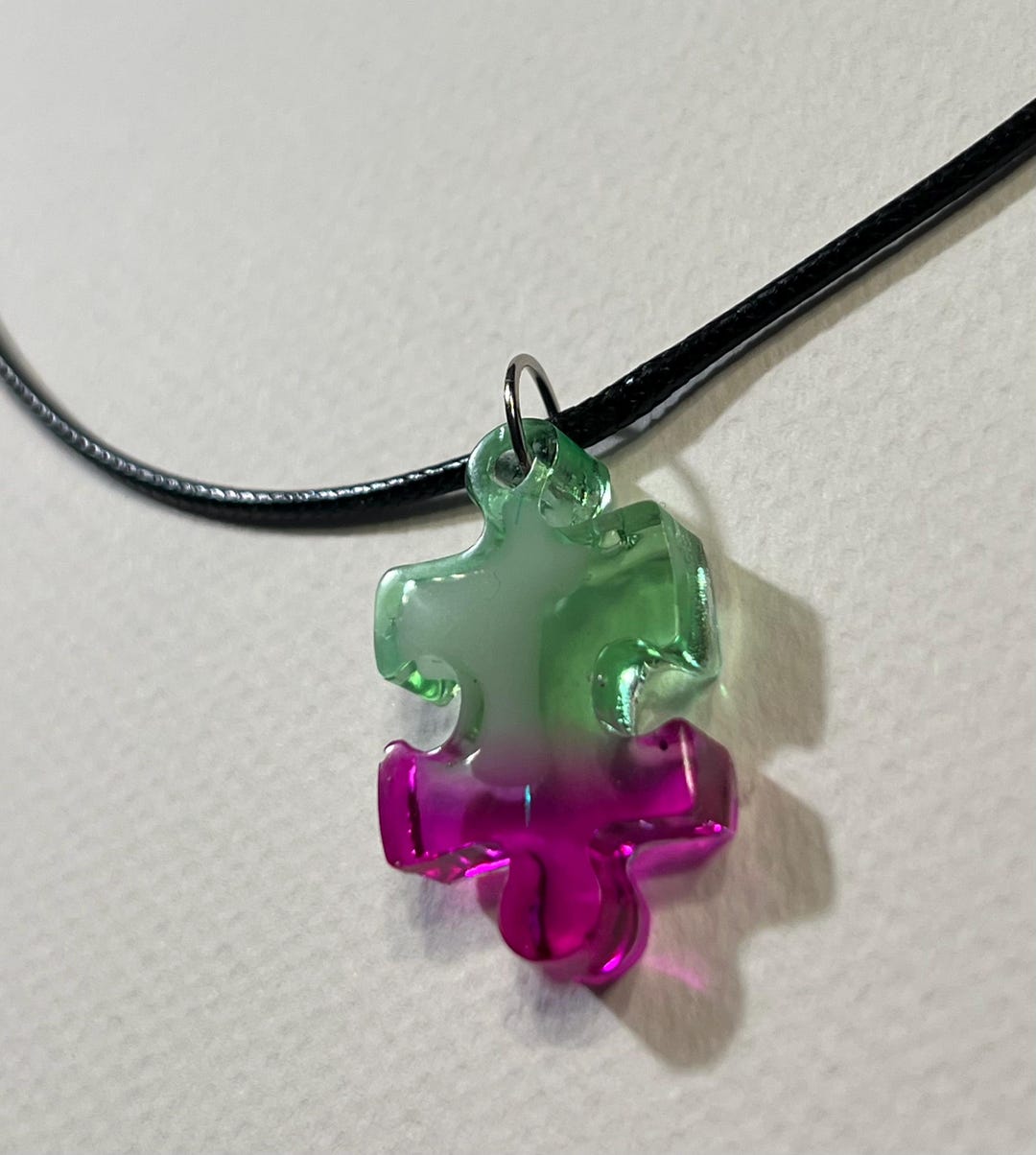 Autism Puzzle Piece Resin Necklace - Purple, Green and White - Etsy
