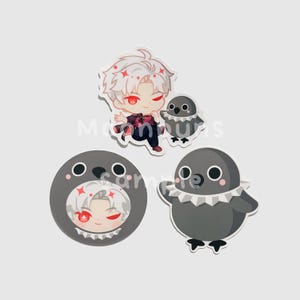 May include: Set of four stickers featuring anime-style illustrations. One sticker depicts a character with white hair and red eyes, another shows a small bird, and the other two stickers feature the character and bird in different designs.