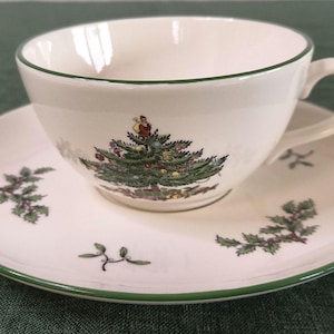 Spode, Portmeirion, 1 Cappuccinokopp med fat, Julgran