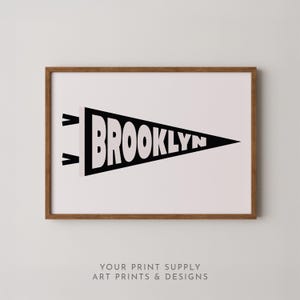 Brooklyn Print | Pennant Flag | New York City Wall Art | Vintage Travel Poster for Home Decor | Digital Download