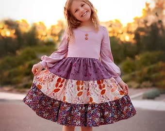 Mauvelous Twirl Knit Dress, Purple Dress for Girls, Fall Clothing, Autumn Floral Dress, Purple Floral Outfit