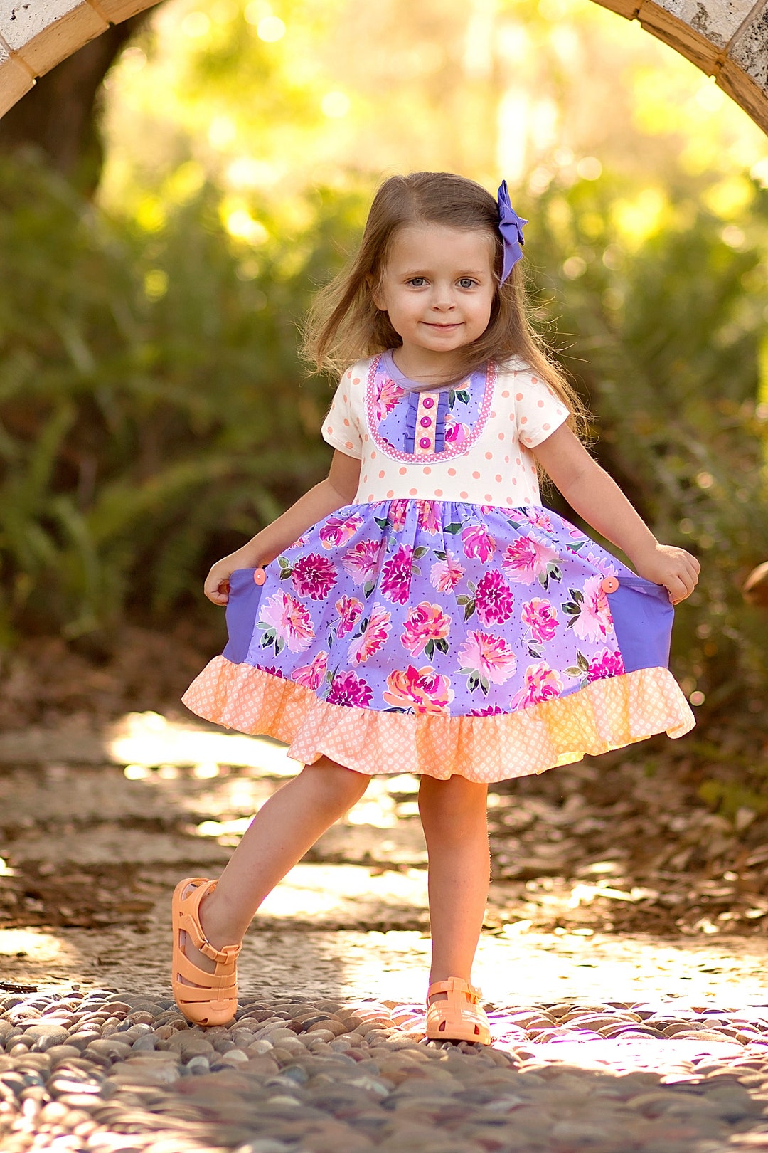 Plum and Peachy Knit Dress, Girls Easter Dress, Spring Dress for Girls