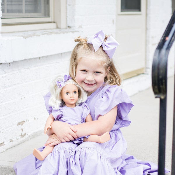 18 Inch Doll Dress, Matching Doll and Girl Outfits, Handmade Doll Clothes, Girls Birthday Dress, lavender dress, light purple summer dress