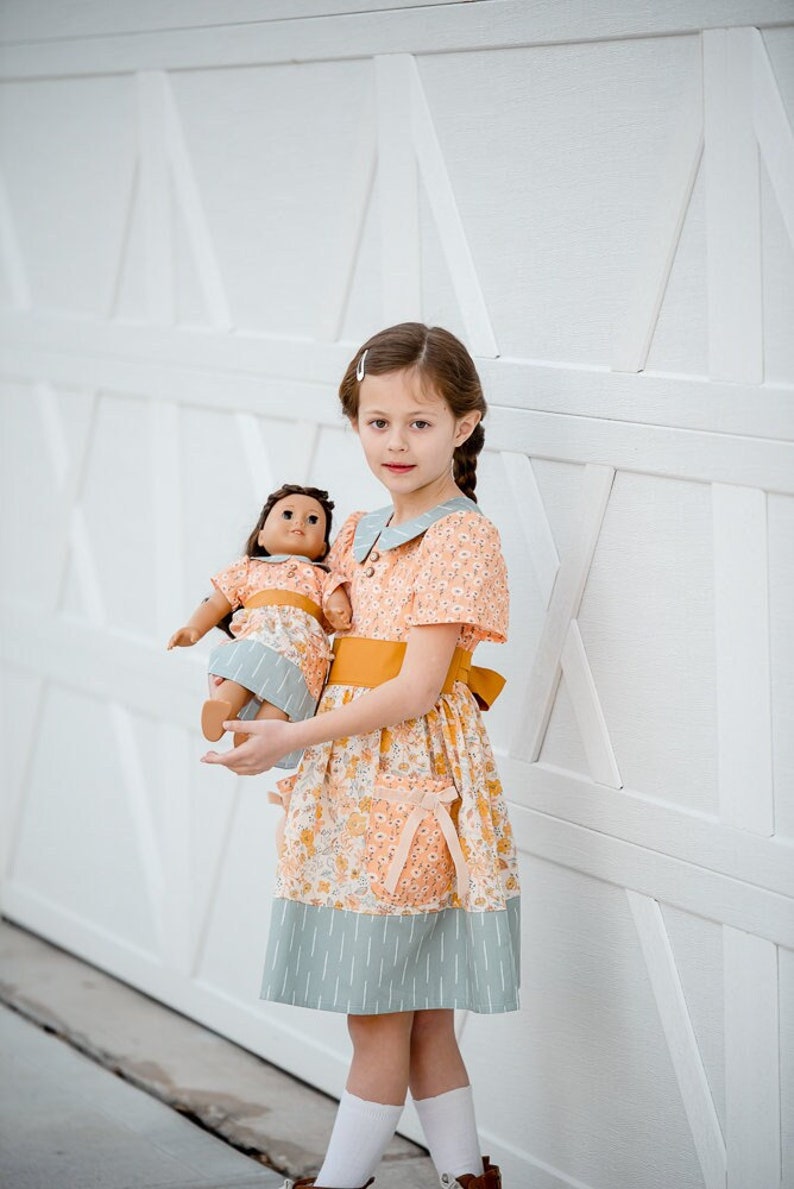 Daisy Jane 18 pouces robe de poupée, poupée assortie et tenues de fille, vêtements de poupée faits à la main, robe danniversaire pour filles, cadeaux pour filles image 1