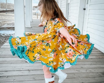 Spring Dress for Girls, Sweet Honey Fancy Dress, Twirl dress, spring dress, Handmade Girls Dress, Matching Sister Dress