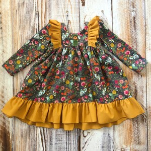 Girls Fall Dress Fall Floral Dress Mustard Yellow Dress - Etsy