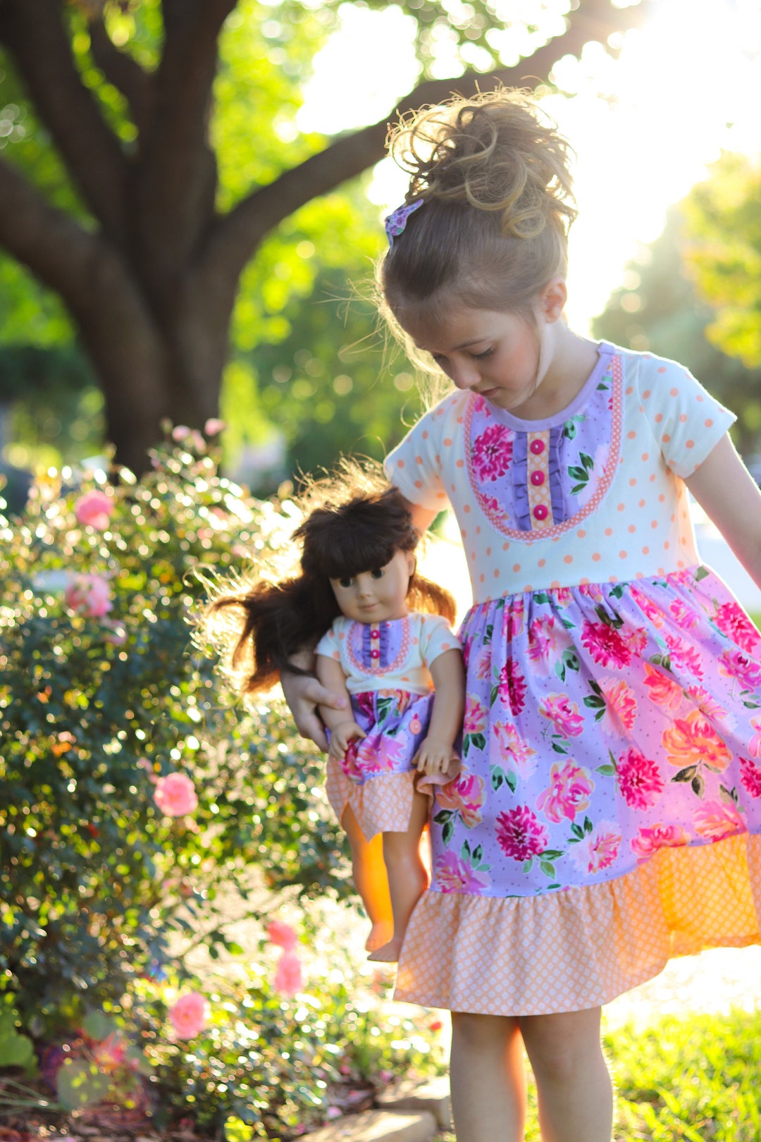 Plum and Peachy 18 Inch Doll Dress, Matching Doll and Girl Outfits, Handmade Doll Clothes, Girls