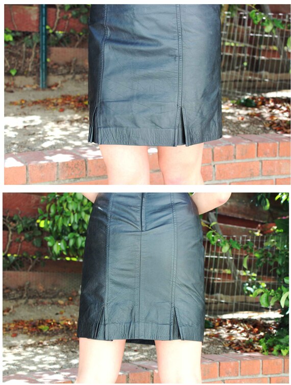 1990s High-waisted Leather pleated midi skirt ( S… - image 5