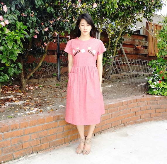 Japanese BRICK red COTTON summer dress ( Sz M )