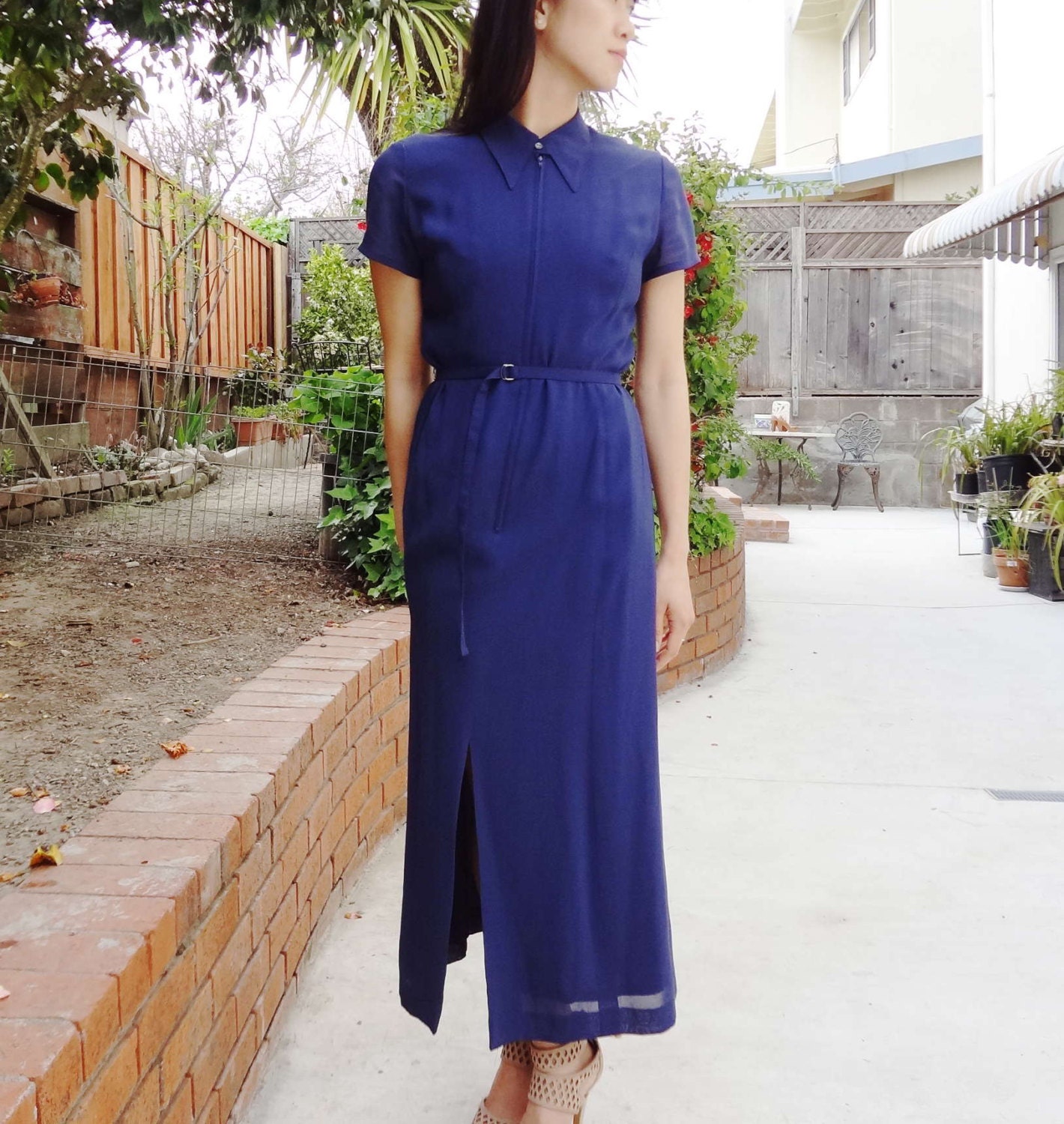 1970s Japanese Navy Belted Maxi Dress Sz S - Etsy