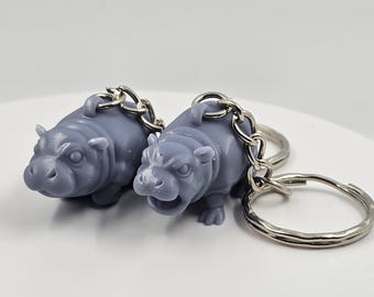 Moo Deng Hippo Keychain 3D Printed, Miniature Hippo, Moo Deng Haggis Baby Pygmy Hippo 3D Printed Keyring, Choose From Two Different Poses
