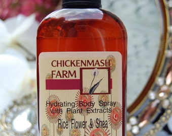 Spray corporal de karité y flor de arroz – Bruma botánica sin alcohol / Fragancia artesanal para piel y cabello
