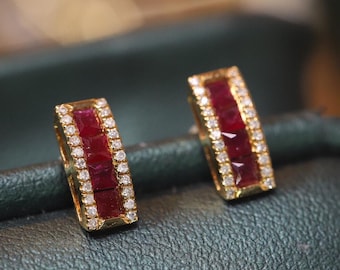 Ruby-diamantensieraden • Stralende karmozijnrode schittering • 18k massief goud en ethische edelsteen • Heirloom-huwelijkscadeau voor haar