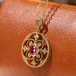 Vintage Ruby Pendant Jewellery • Radiant Timeless Elegance • 18k Solid Gold and Diamond • Birthday Heirloom Gift for Her