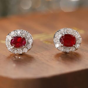 Ruby Earrings Jewellery • Radiant Crimson Sparkle • PT850 Platinum and Real Ruby • Anniversary Heirloom Gift for Her