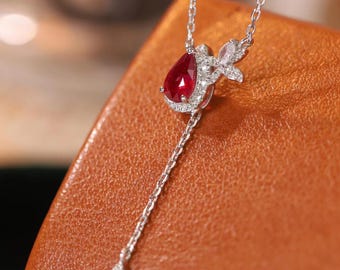Ruby Necklace Jewellery • Radiant Crimson Elegance • 18k Solid Gold and Real Ruby Diamond • Wedding Heirloom Gift for Her