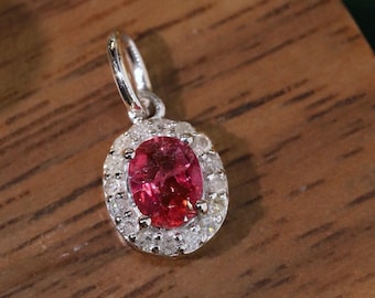 Roze toermalijnhangersieraden • Stralende sierlijke elegantie • Pt900-platina en echte diamant • Heirloom-jubileumcadeau voor haar