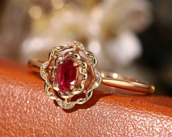 Ruby Ring Jewellery • Radiant Classic Elegance • 18k Solid Gold and Diamond • Wedding Engagement Heirloom Gift for Her