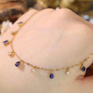 18K Solid Gold Lace Sapphire Necklace with White Sapphire Detail, Vintage Filigree Pendant, September Birthstone Bridal Jewelry
