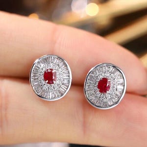 Classic Ruby Diamond Stud Earrings, 18K Solid Gold Real Ruby Diamond Stud Earrings, Ruby Stud Earrings, Wedding Earrings