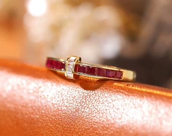 Ruby Ring Jewellery • Radiant Princess Crimson • 18k Solid Gold and Genuine Ruby • Wedding Engagement Heirloom Gift for Her