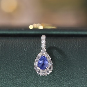 Classic Sapphire Pendant, 18K Gold Real Sapphire Diamond Pendant Necklace, Sapphire Pendant, Wedding Gift