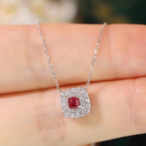 Classic Ruby Diamond Necklace, 18K Gold Real Ruby Diamond Charm Necklace, Ruby Diamond Necklace, Gift for Her