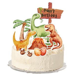 Adorno para tarta de dinosaurio IMPRIMIBLE, plantilla de adorno para cupcakes Jurassic Dino T-REX para niños de 1.º, 2.º, 3.º y 4.º cumpleaños de cualquier edad, imágenes prediseñadas, pegatinas recortables