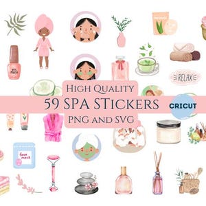 SPA Clipart Party Stickers Girly Pink Journal Printable Sweet Cute Watercolor Pegatinas Girl Spa Party, Pamper Party, Kids Clipart, Girls
