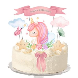 Pièce maîtresse d'anniversaire de la licorne à imprimer Décoration d'anniversaire de licorne Décoration de gâteau de fête Licorne arc-en-ciel Téléchargement instantané Découpes DIY