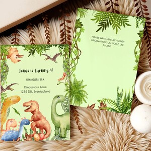 Plantilla de invitación editable para fiesta de cumpleaños de dinosaurios, plantilla de invitación, plantilla de dinosaurio editable de Canva, descarga imprimible de T-REX