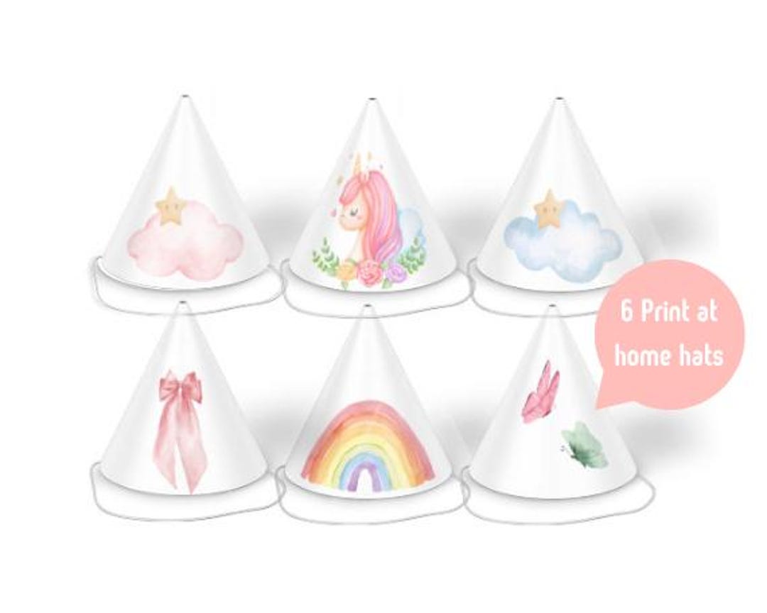 6 PRINTABLE Unicorn Party Hats, Birthday Party Hat, Unicorn and ...