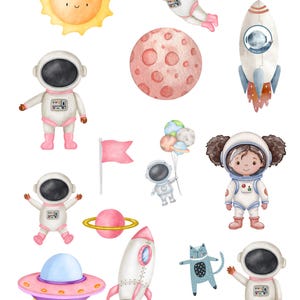 Clipart carino astronauta STAMPABILE - Acquerello - Spazio esterno PNG e SVG sfondo trasparente - Sublimazione astronauta - Pacchetto per bambini Cricut