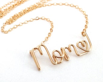 Mom Necklace. 14k Gold Mom Heart Necklace. Mom Love Necklace. Gold Mom Script Wire Calligraphy Necklace. Push Present. Mommy To Be Gift