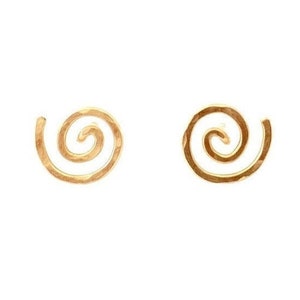 Gold Spiral Stud Earrings. Swirl Stud Post Earrings. 14k Gold Round Flat Hammered Stud Earrings. Yellow Gold Studs. Aziza Jewelry image 1
