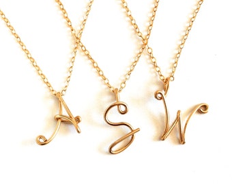 initial gold necklace pendant custom personalized letter script silver 14k yolo once calligraphy alphabet fill under gift name