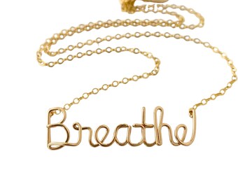 Gold Filled Atem Halskette: Yoga inspiriert Draht Wort Anhänger